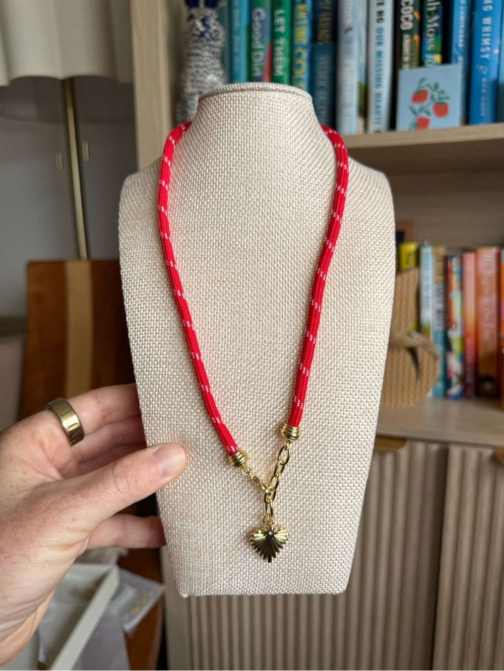 Gold Heart Pendant Red paraCord Necklace